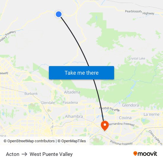 Acton to West Puente Valley map