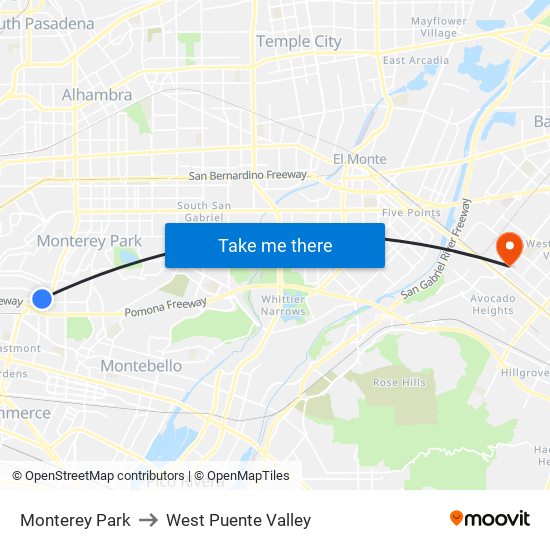 Monterey Park to West Puente Valley map