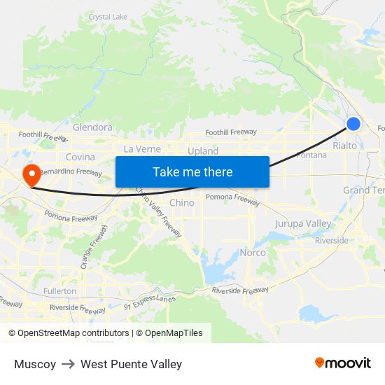 Muscoy to West Puente Valley map