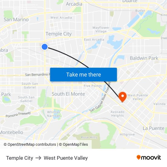 Temple City to West Puente Valley map