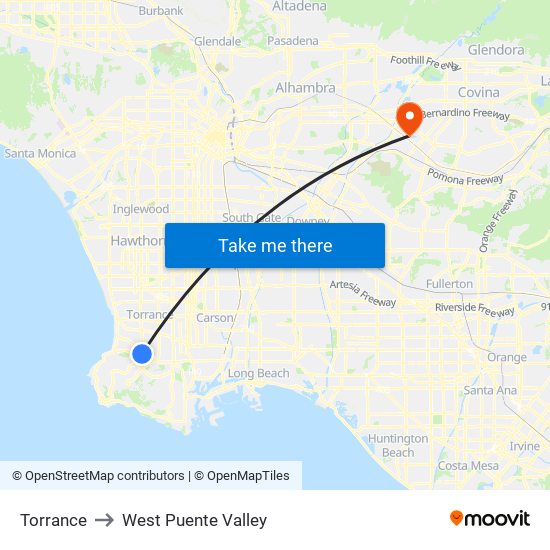 Torrance to West Puente Valley map