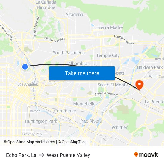 Echo Park, La to West Puente Valley map