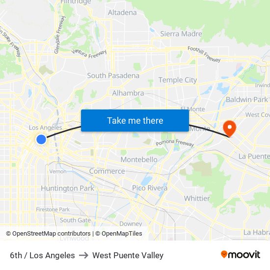 6th / Los Angeles to West Puente Valley map