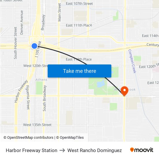 Harbor Freeway Station to West Rancho Dominguez map