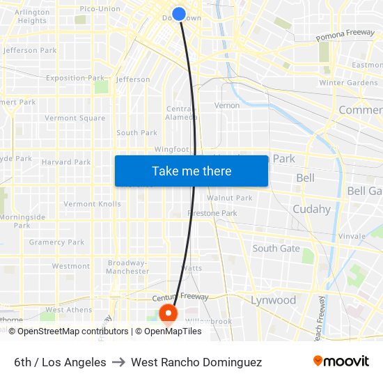 6th / Los Angeles to West Rancho Dominguez map