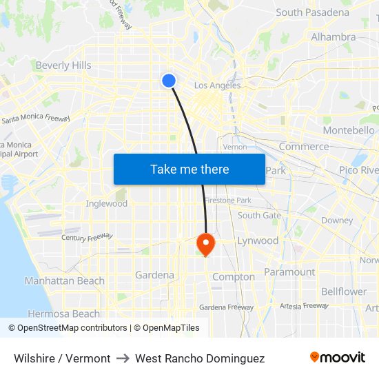 Wilshire / Vermont to West Rancho Dominguez map