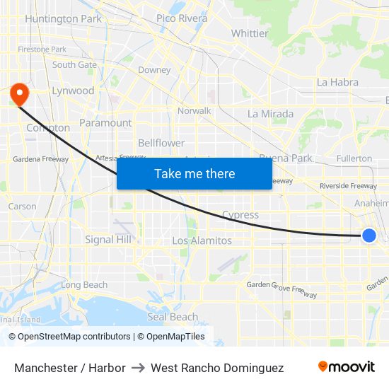 Manchester / Harbor to West Rancho Dominguez map