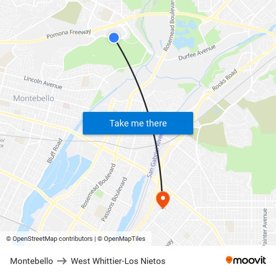 Montebello to West Whittier-Los Nietos map