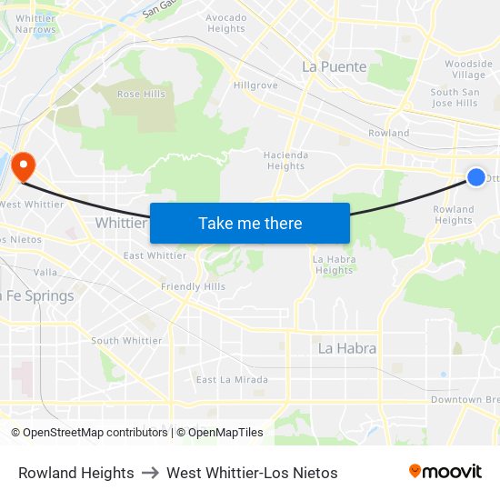 Rowland Heights to West Whittier-Los Nietos map