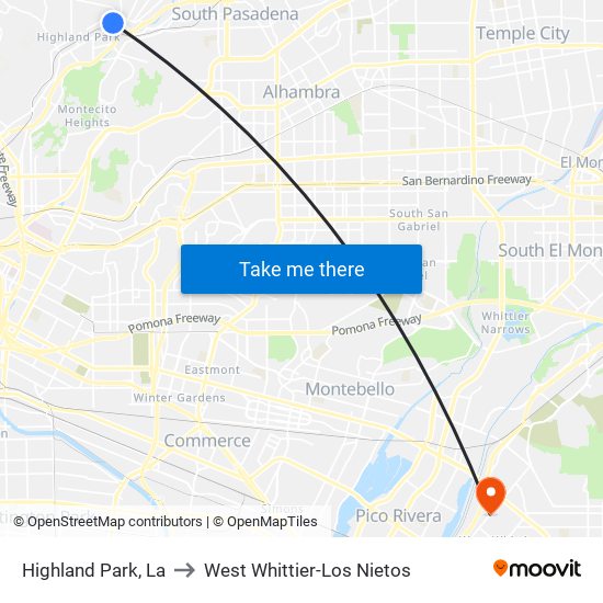 Highland Park, La to West Whittier-Los Nietos map