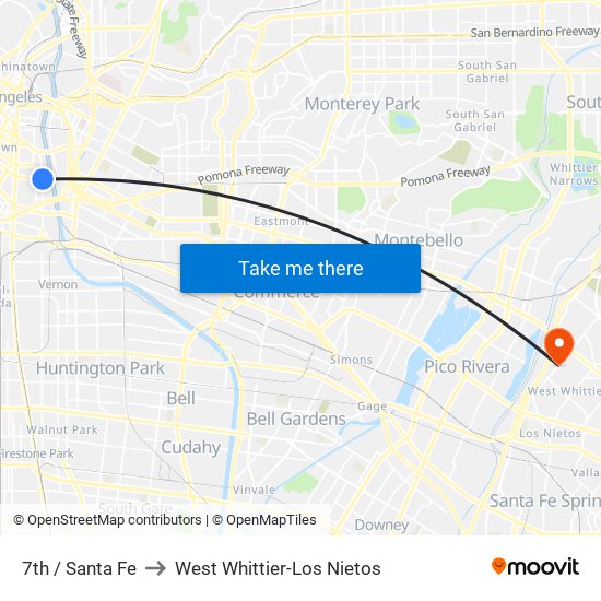 7th / Santa Fe to West Whittier-Los Nietos map