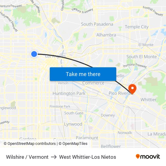 Wilshire / Vermont to West Whittier-Los Nietos map