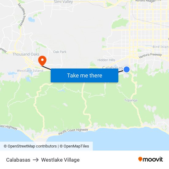 Calabasas to Westlake Village map