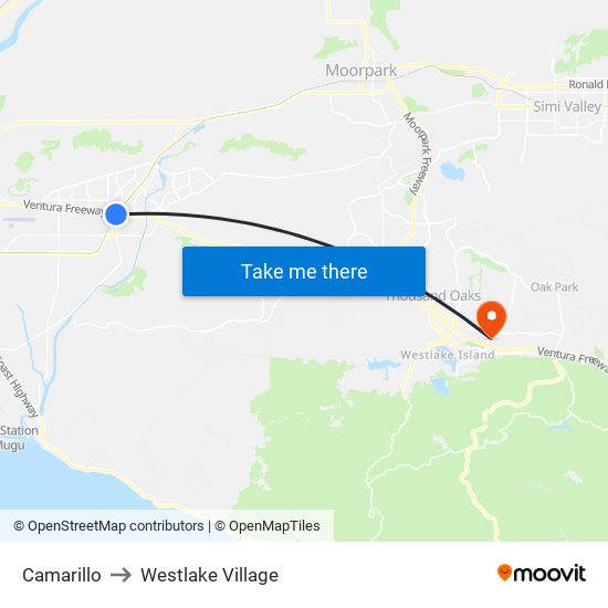 Camarillo to Westlake Village map