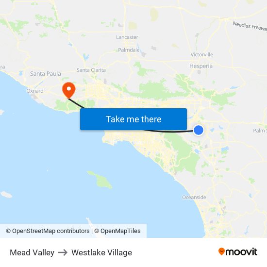 Mead Valley to Westlake Village map