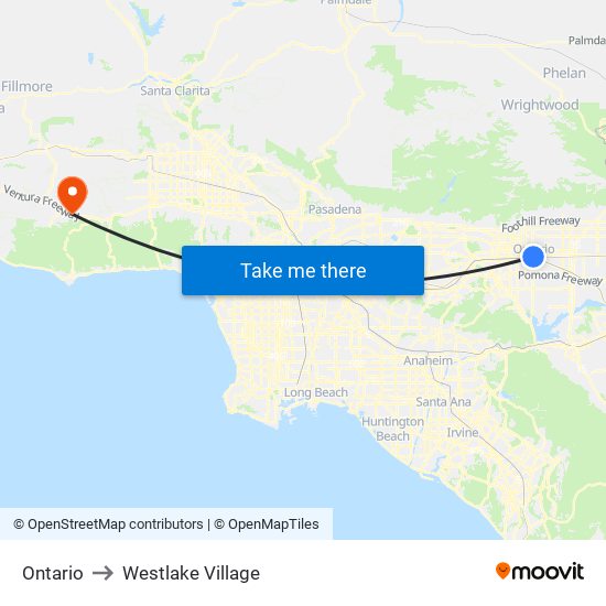 Ontario to Westlake Village map