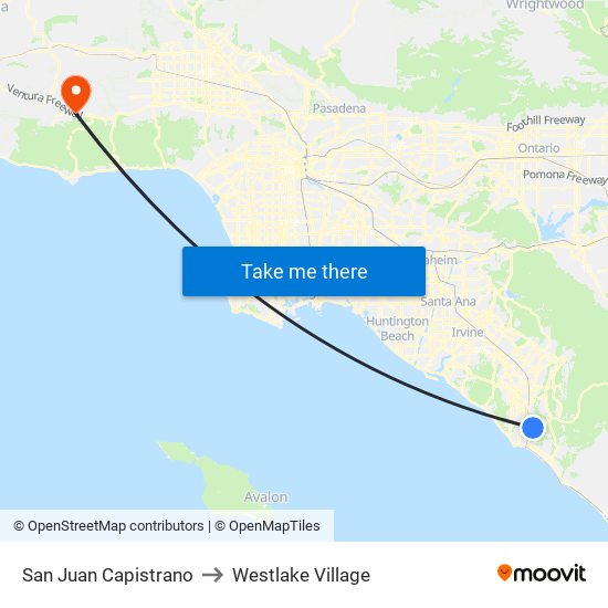 San Juan Capistrano to Westlake Village map