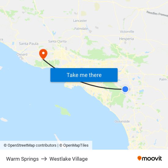 Warm Springs to Westlake Village map