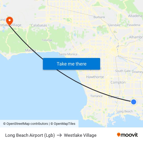 Long Beach Airport (Lgb) to Westlake Village map