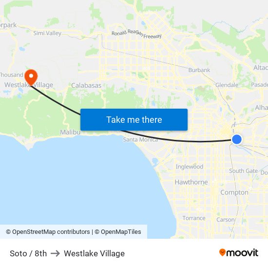 Soto / 8th to Westlake Village map