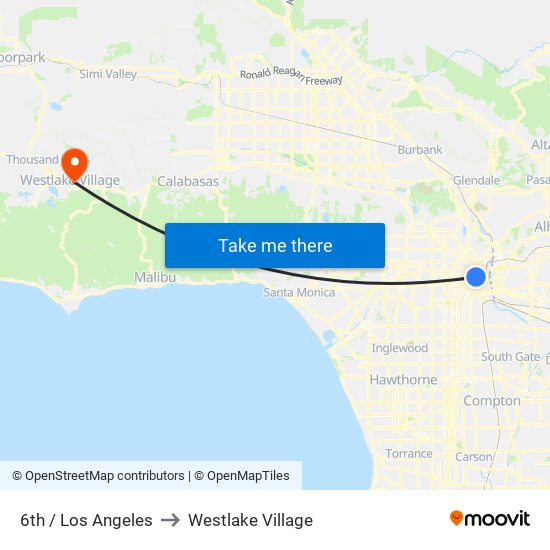 6th / Los Angeles to Westlake Village map