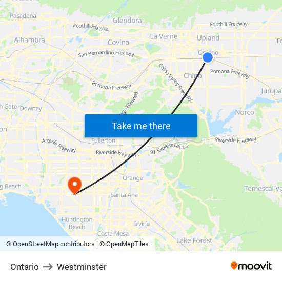 Ontario to Westminster map