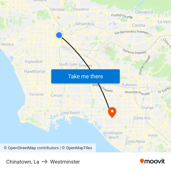 Chinatown to Westminster map