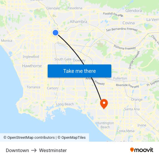 Downtown, La to Westminster map