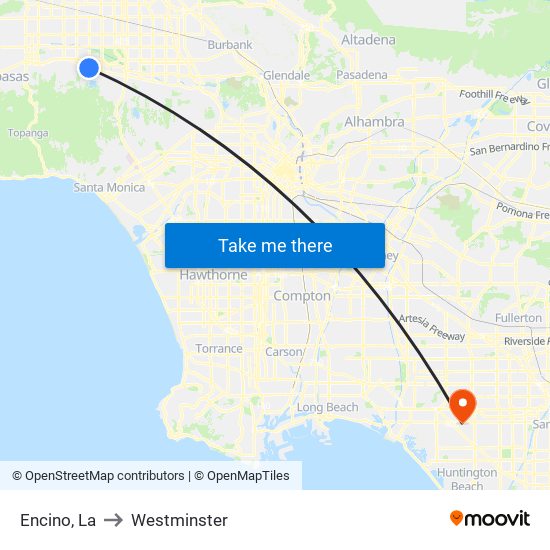 Encino, La to Westminster map
