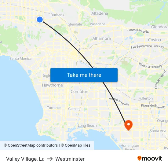 Valley Village to Westminster map