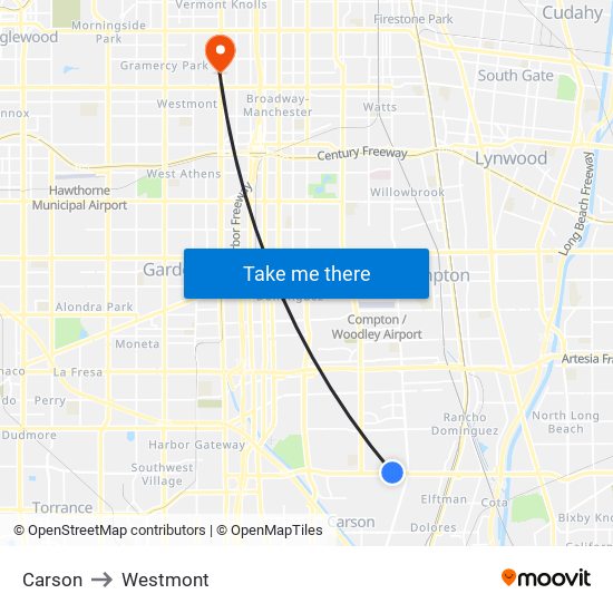 Carson to Westmont map