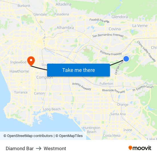 Diamond Bar to Westmont map