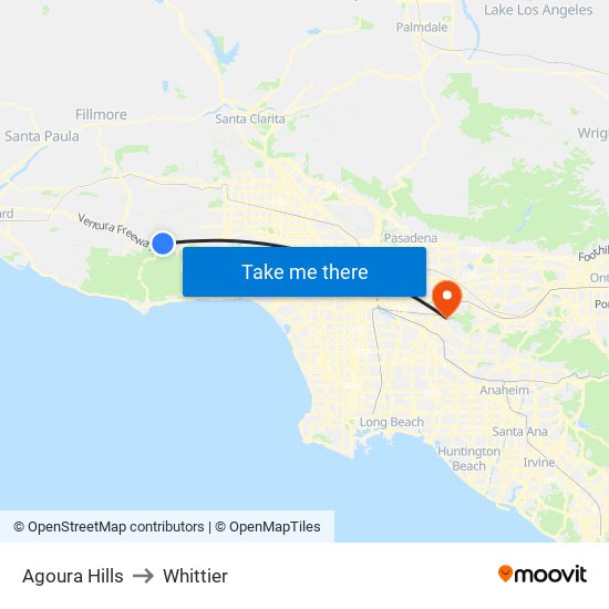 Agoura Hills to Whittier map
