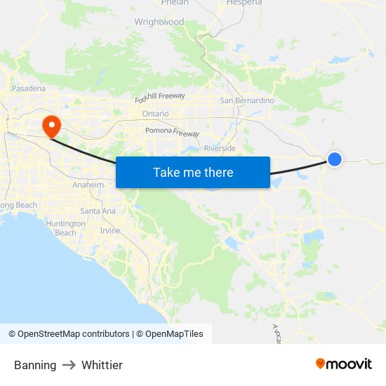 Banning to Whittier map