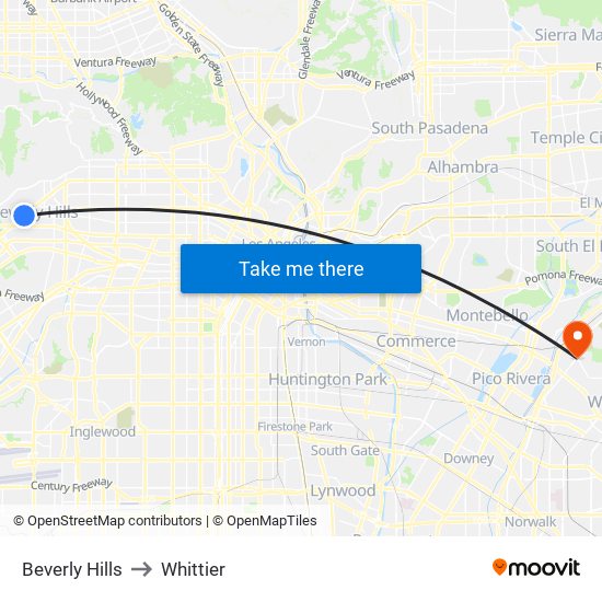 Beverly Hills to Whittier map
