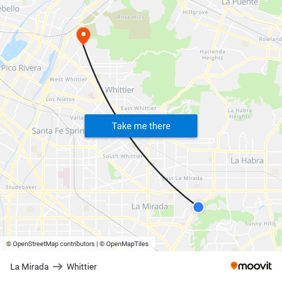 La Mirada to Whittier map