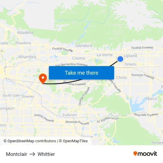 Montclair to Whittier map