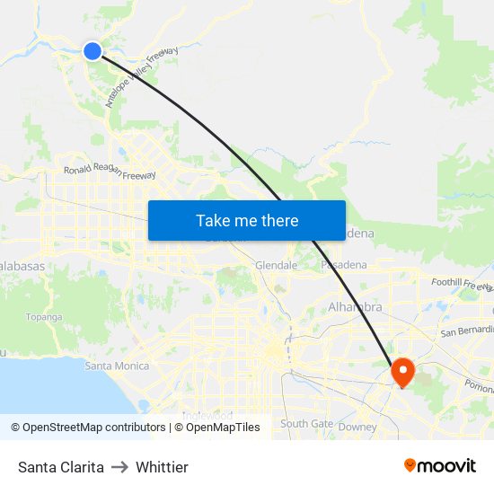 Santa Clarita to Whittier map