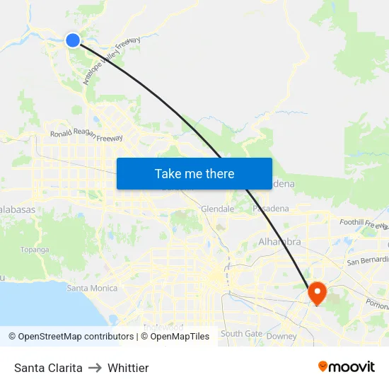 Santa Clarita to Whittier map