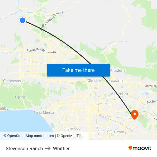 Stevenson Ranch to Whittier map