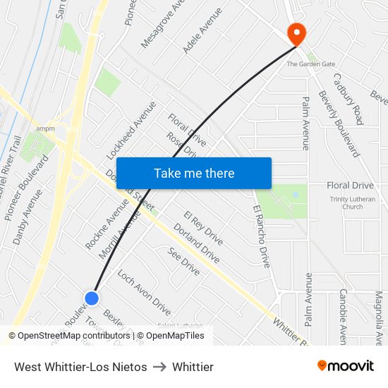 West Whittier-Los Nietos to Whittier map