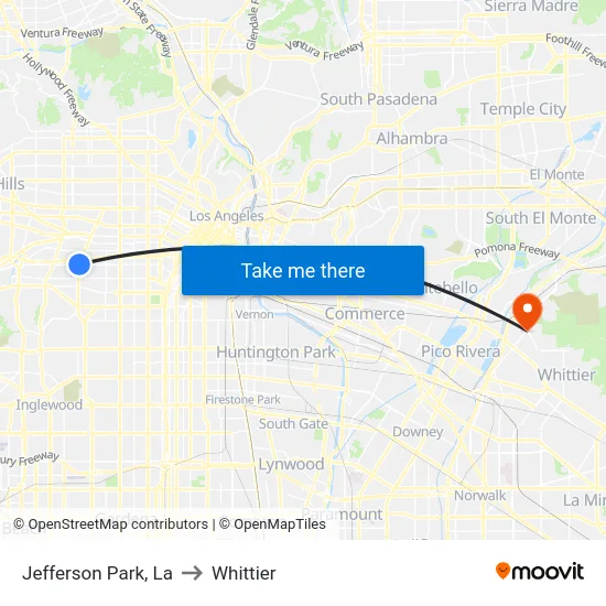Jefferson Park to Whittier map