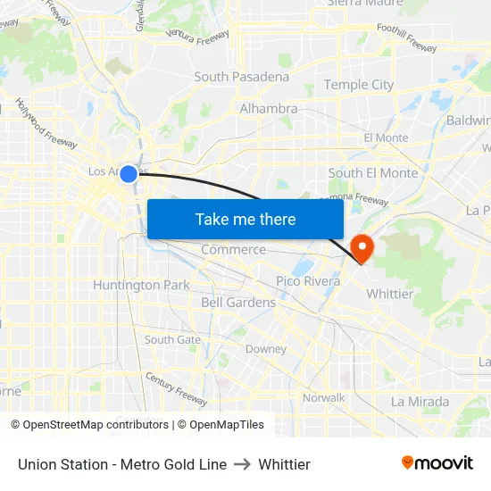 Union Station - Metro Gold Line to Whittier map