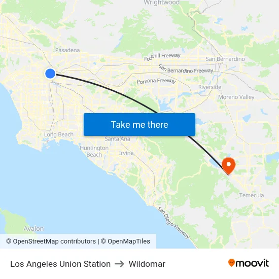 Los Angeles Union Station to Wildomar map
