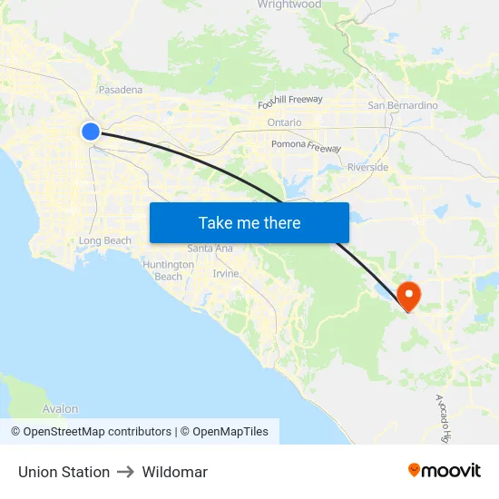 Union Station to Wildomar map