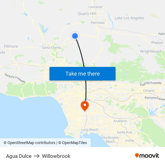 Agua Dulce to Willowbrook map