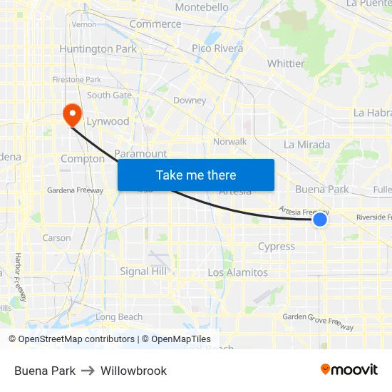 Buena Park to Willowbrook map