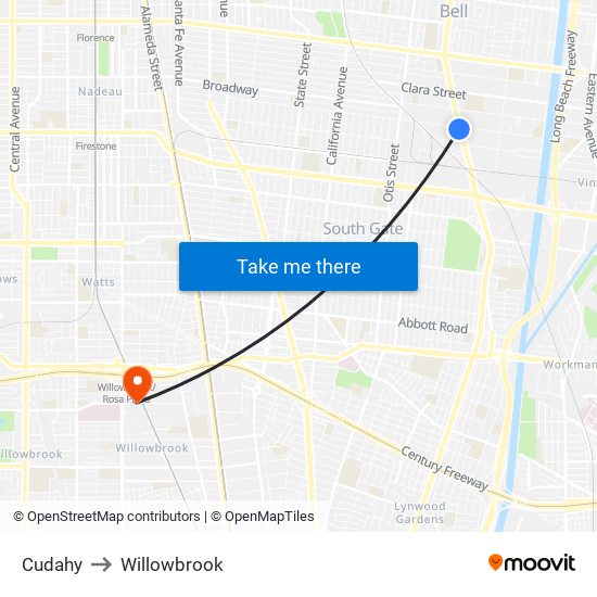 Cudahy to Willowbrook map