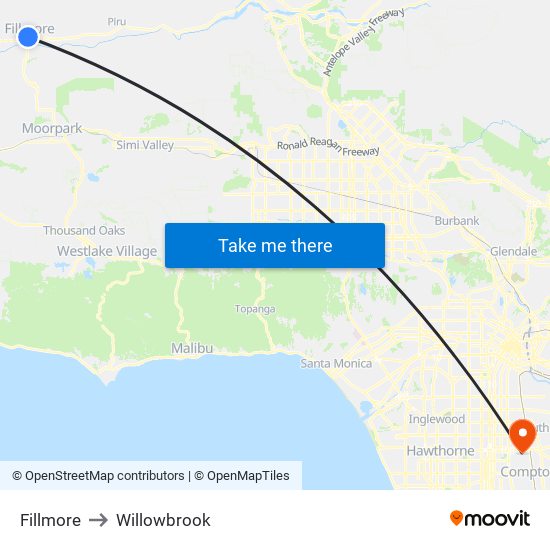 Fillmore to Willowbrook map