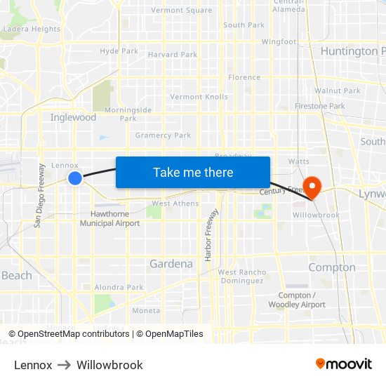 Lennox to Willowbrook map